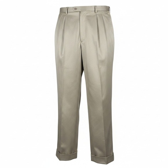 Savane Other - Savane Men's 42x30 Pleated Dress Pants Antelope Tan Wrinkle Free Cotton Cuffed